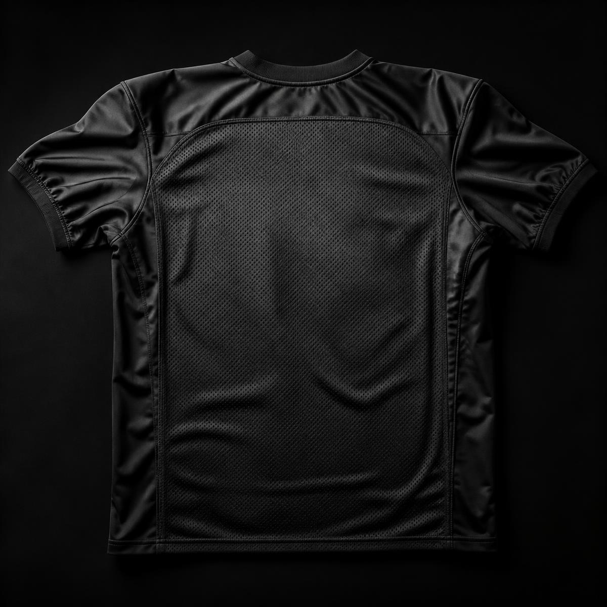 Espalda de jersey negro liso listo para personalizar con nombre y número