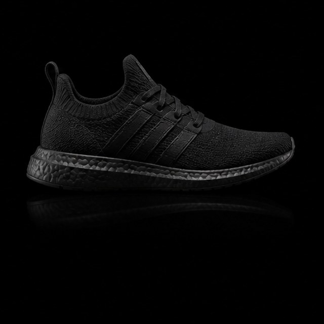 Sneaker negro de tejido knit sobre fondo negro